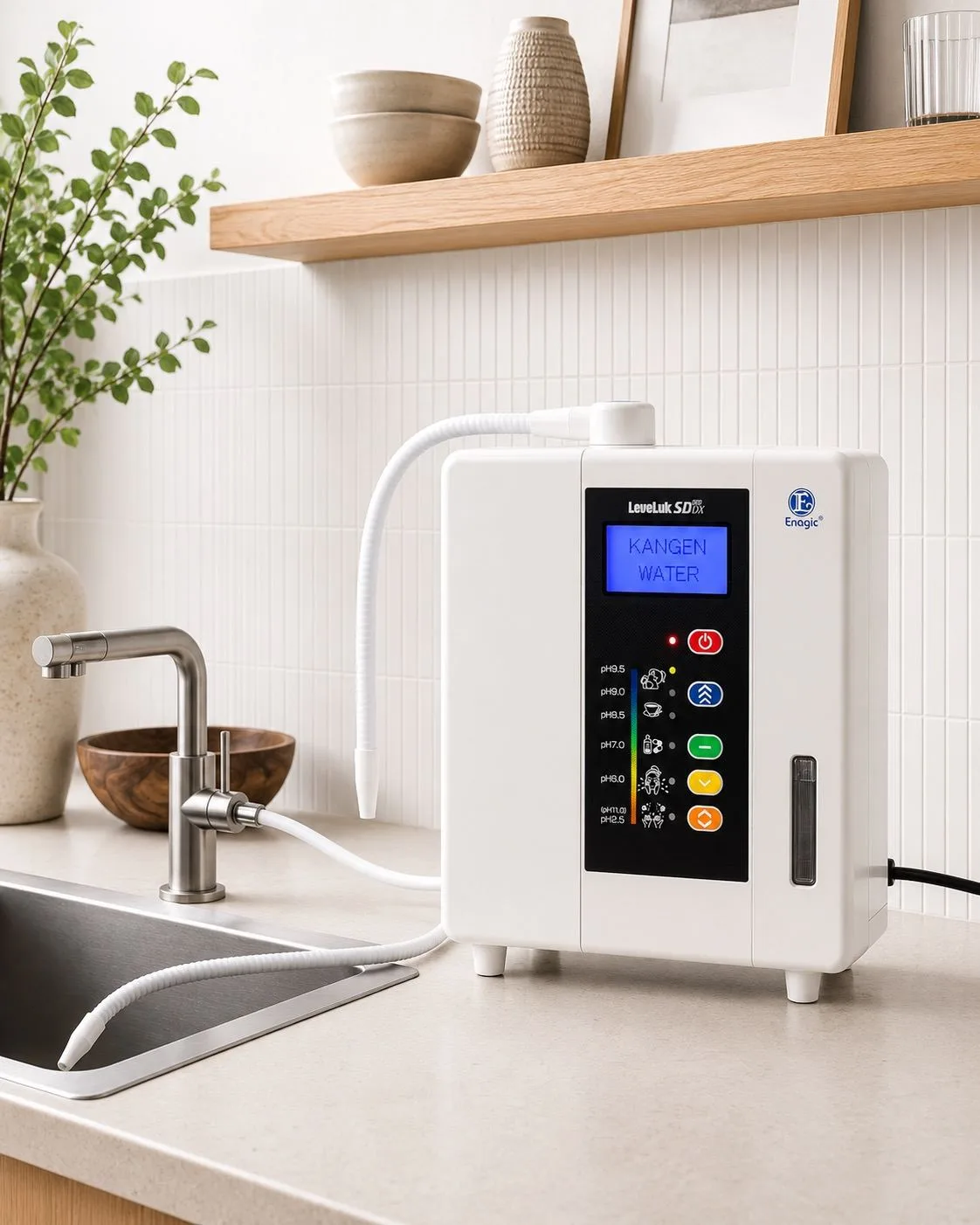 The LeveLuk SD501DX on a warm wooden kitchen shelf setting